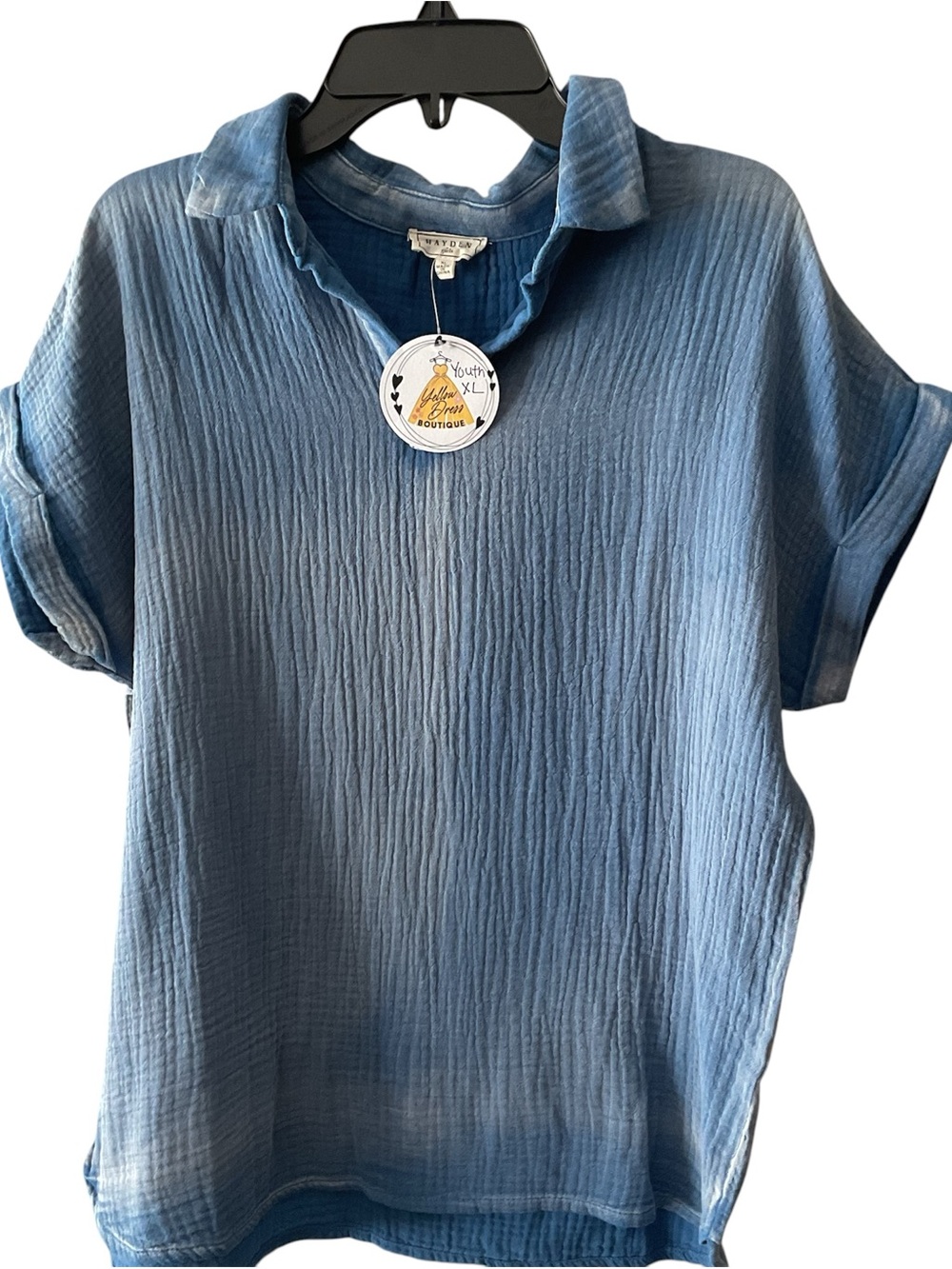 Hayden Girls Blue Textured Gauze Short Sleeve Top